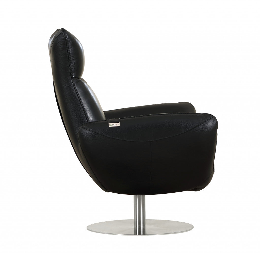 37" Black And Silver Genuine Leather Lounge Chair-3