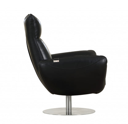 37" Black And Silver Genuine Leather Lounge Chair-3
