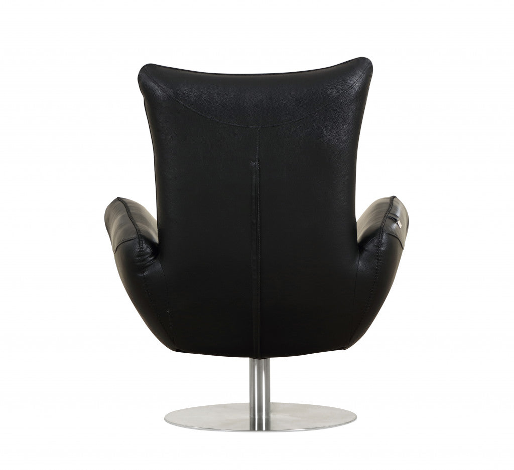 37" Black And Silver Genuine Leather Lounge Chair-4