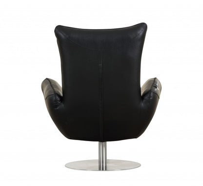 37" Black And Silver Genuine Leather Lounge Chair-4