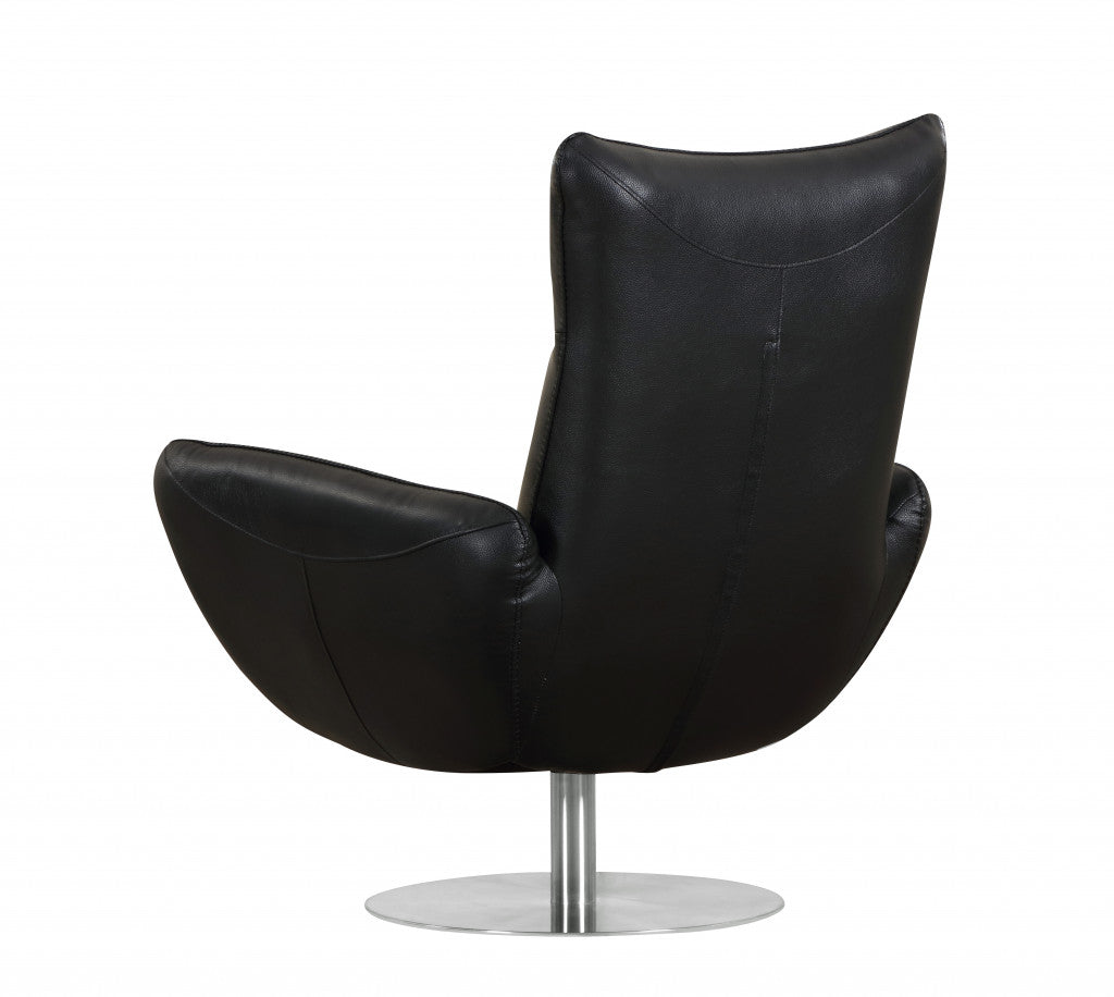 37" Black And Silver Genuine Leather Lounge Chair-5