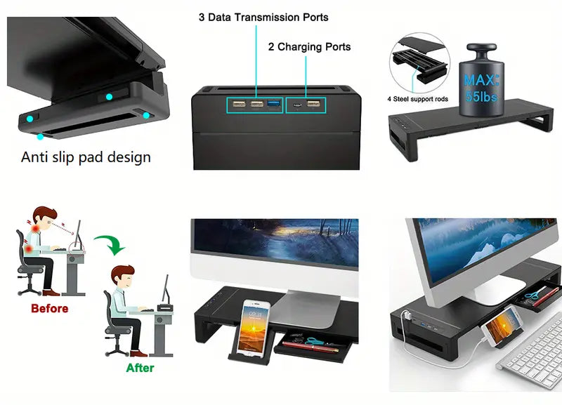 Ultimate Monitor Stand Riser: USB Hub, Data Port, and TYPE-C Charging Powerhouse-2