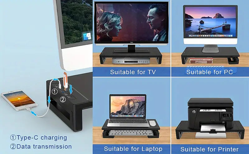 Ultimate Monitor Stand Riser: USB Hub, Data Port, and TYPE-C Charging Powerhouse-3