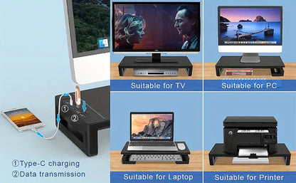 Ultimate Monitor Stand Riser: USB Hub, Data Port, and TYPE-C Charging Powerhouse-3