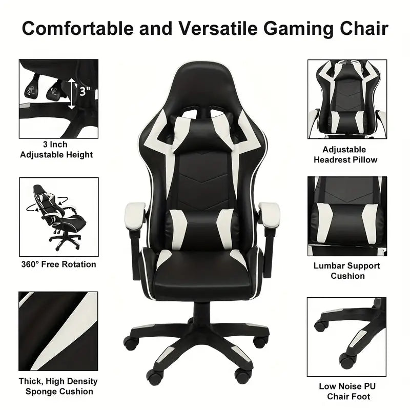 Ultimate Gaming Throne: Reclining High Back PU Leather Gaming Chair with Ergonomic Design and Memory Foam Cushion-3