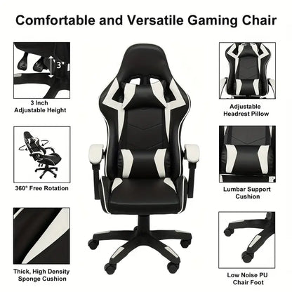 Ultimate Gaming Throne: Reclining High Back PU Leather Gaming Chair with Ergonomic Design and Memory Foam Cushion-3