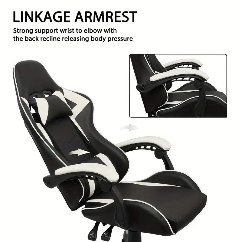 Ultimate Gaming Throne: Reclining High Back PU Leather Gaming Chair with Ergonomic Design and Memory Foam Cushion-4